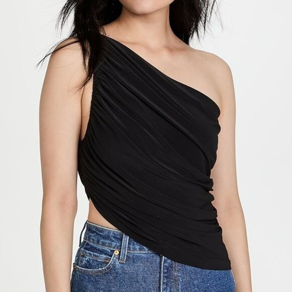 Norma Kamali Tops - Norma Kamali Diana One Shoulder Draped Ruched Crop Top Womens XS Cocktail